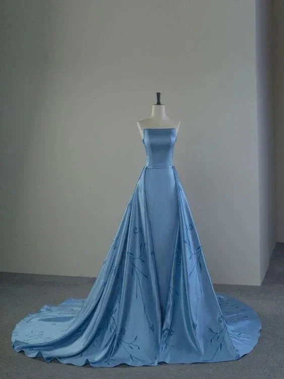 Charming Blue Strapless Prom Dress Blue Evening Dress Y6683 - Image 2