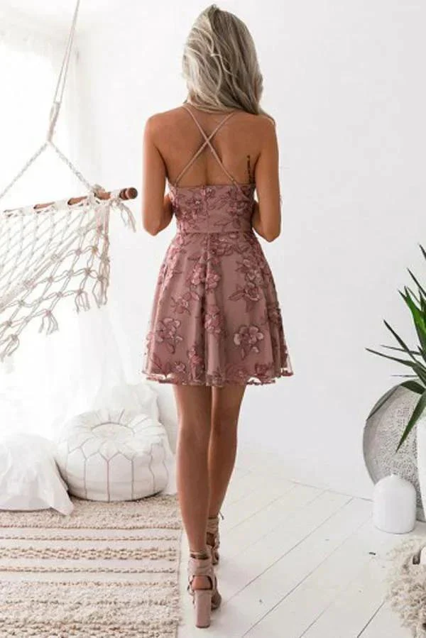 Charming Blush A-Line Homecoming Dresses Short Prom Dress with Appliques PD339 - Image 3