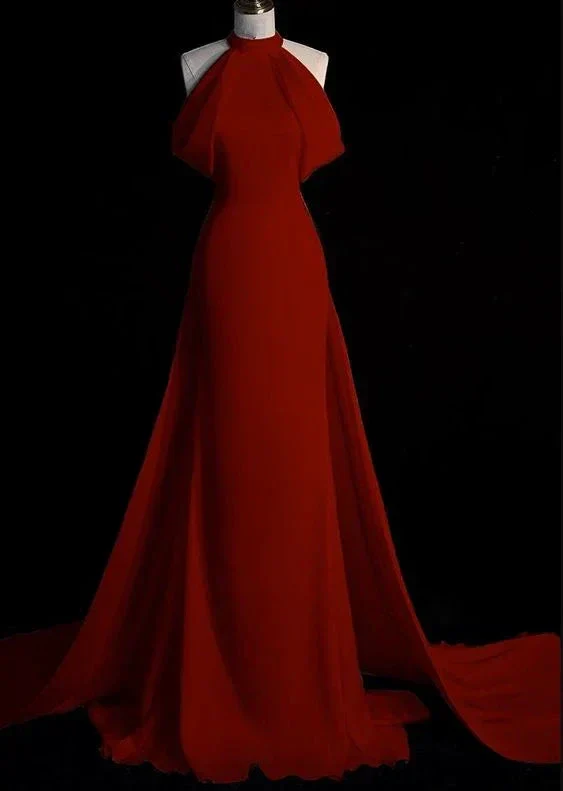 Charming Burgundy Halter Neck Mermaid Evening Dress With Trail Y6987 - Image 2