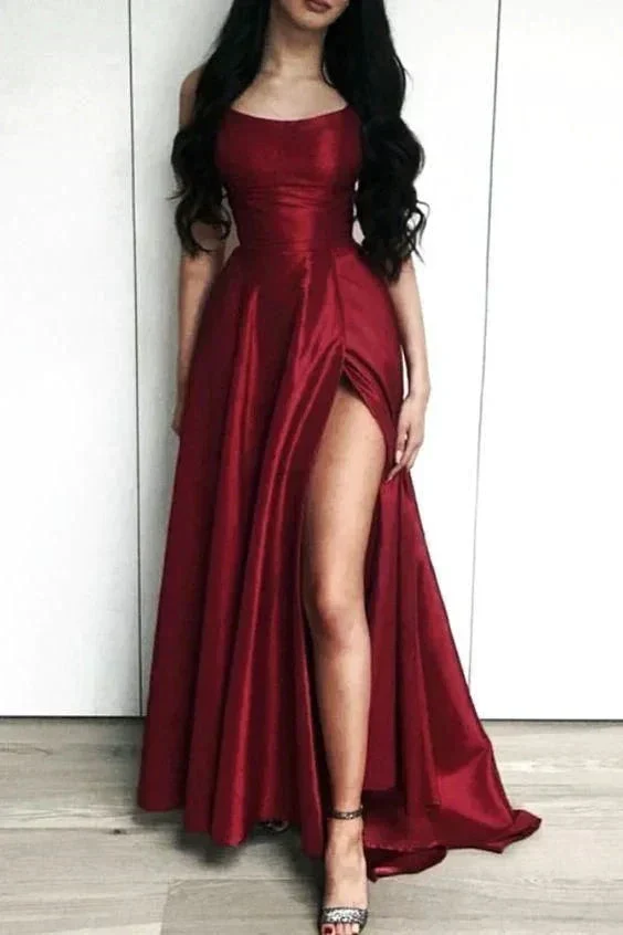 Charming Burgundy Side Slit Long Evening Dress, Sexy Prom Dresses  Y44 - Image 2