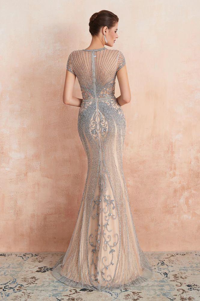 Charming Cap Sleeve Beading Mermaid Prom Dress Crew Neck Evening Party Gown - Image 10