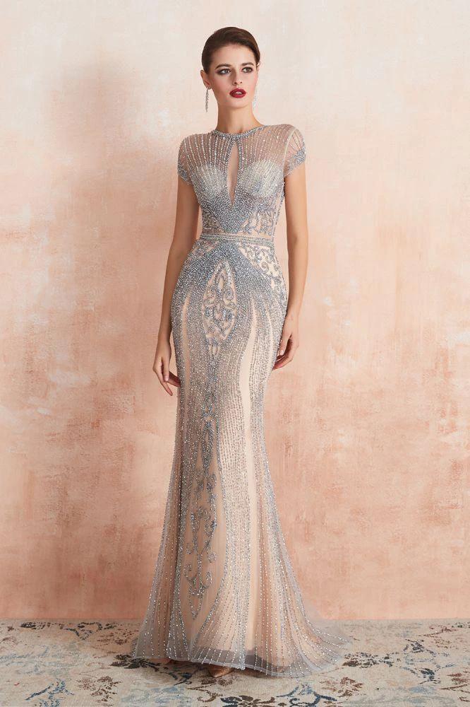 Charming Cap Sleeve Beading Mermaid Prom Dress Crew Neck Evening Party Gown - Image 5