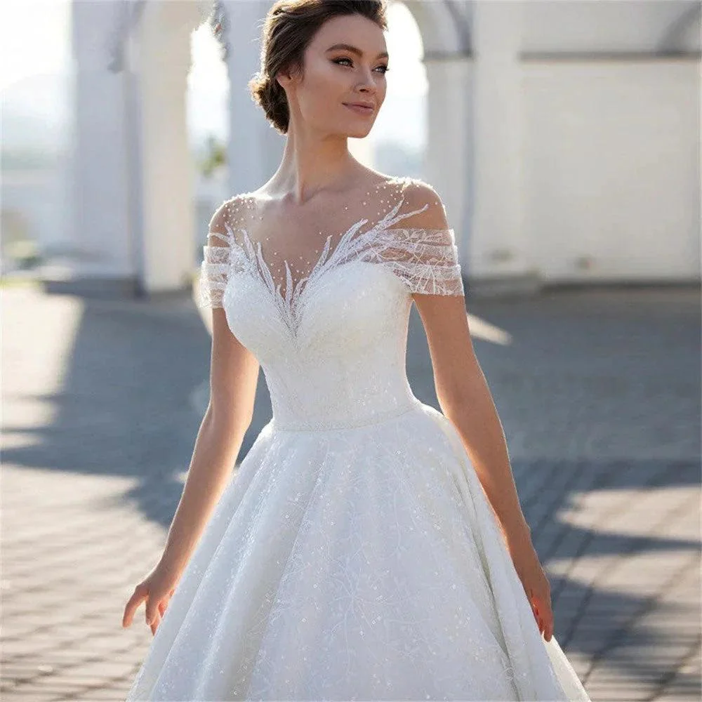 Charming Cap Sleeves Bridal Gowns 2024 Classic Lace A-Line Wedding Dress Backless O-Neck Vestidos De Novia Custome Made - Image 3