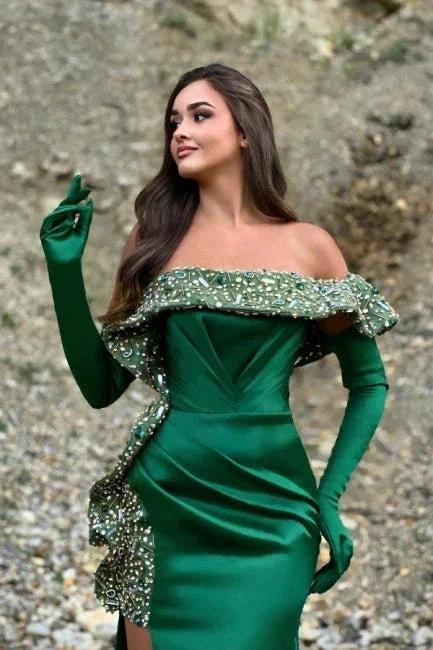 Charming Column Satin One Shoulder Sleeveless Green Prom Dress With Split Front - Image 2