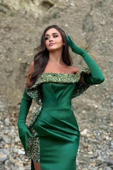 Charming Column Satin One Shoulder Sleeveless Green Prom Dress With Split Front - Image 3