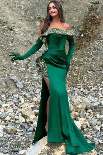Charming Column Satin One Shoulder Sleeveless Green Prom Dress With Split Front - Image 4