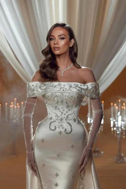 Charming Column Satin One Shoulder Sleeveless Wedding Dress With Appliques Train - Image 2