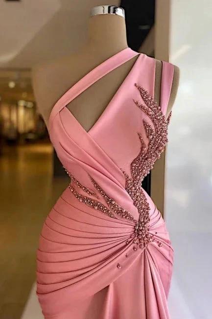 Charming Column Satin Sleeveless Pink Prom Dress With Ruffles - Image 2