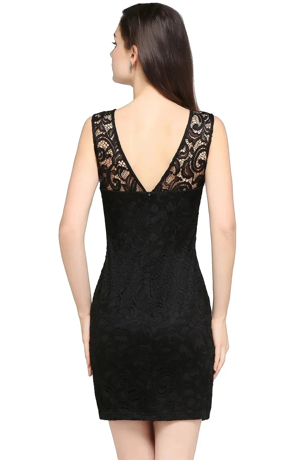 Charming Column Scoop Sleeveless Lace Short Bridesmaid Dresses - Image 2