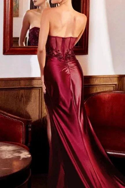 Charming Column Sleeveless Chain Sweetheart Floor-Length Appliques Split Front Prom Dresses with Lace - Image 3