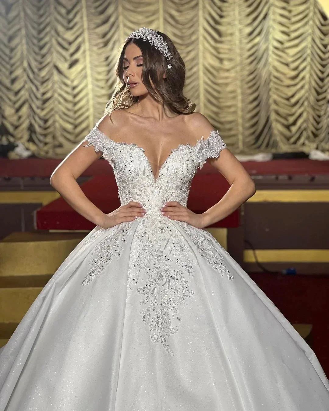 Charming Floor Length Off-The-Shoulder A Line Satin Wedding Dress with Ruffles - Image 4