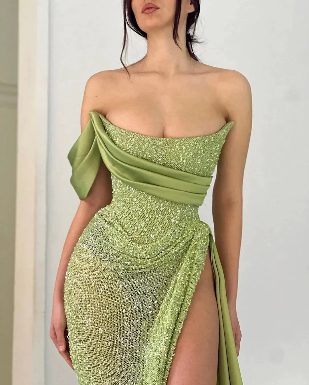 Charming Floor Length One-Shoulder A Line Prom Dress with Split - Image 2