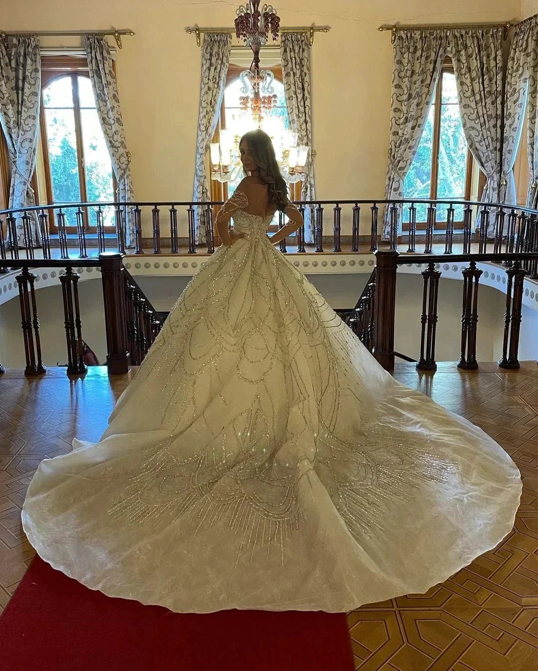 Charming Floor Length Sweetheart Long Sleeves A-Line Lace Wedding Dress - Image 2