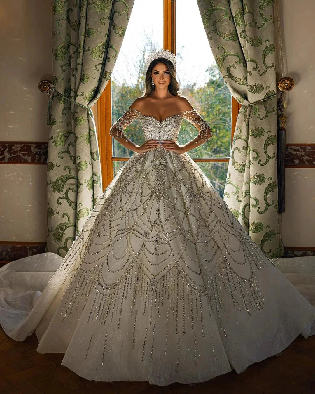 Charming Floor Length Sweetheart Long Sleeves A-Line Lace Wedding Dress - Image 3