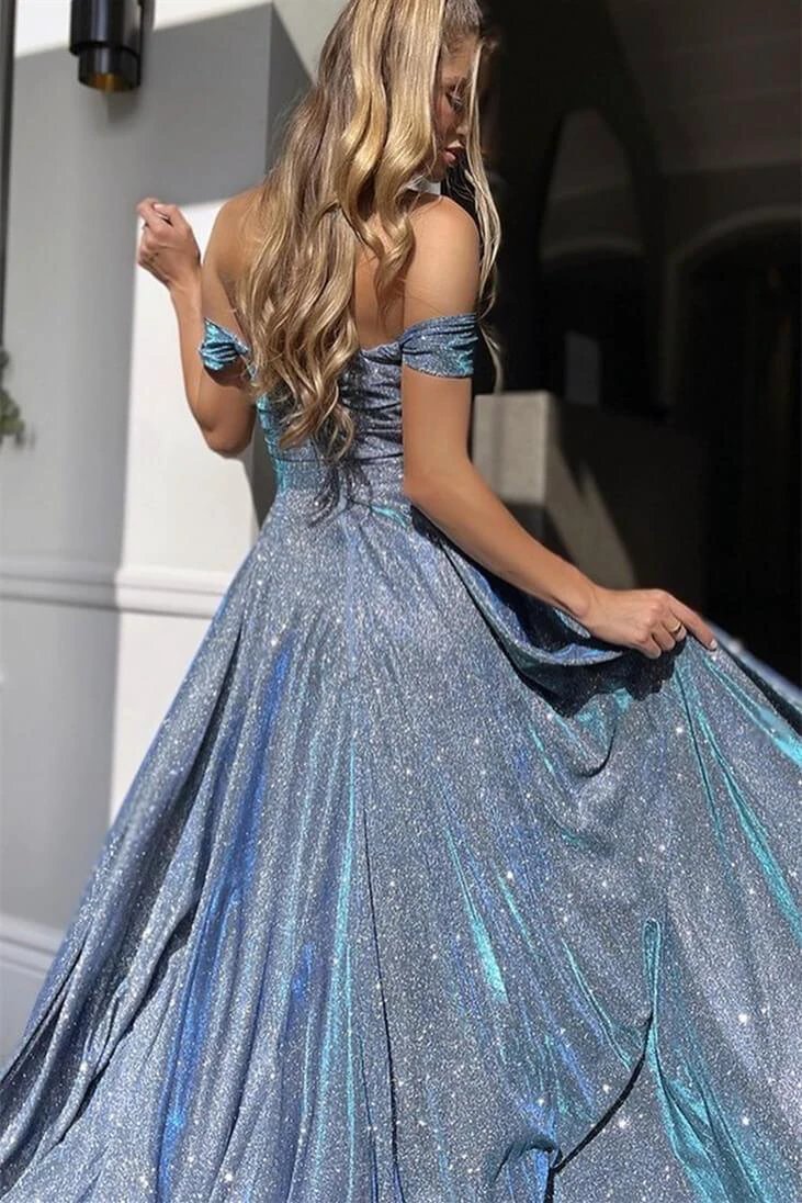Charming Floor Length Sweetheart Off-The-Shoulder A Line Sequined Prom Dress with Split - Image 2