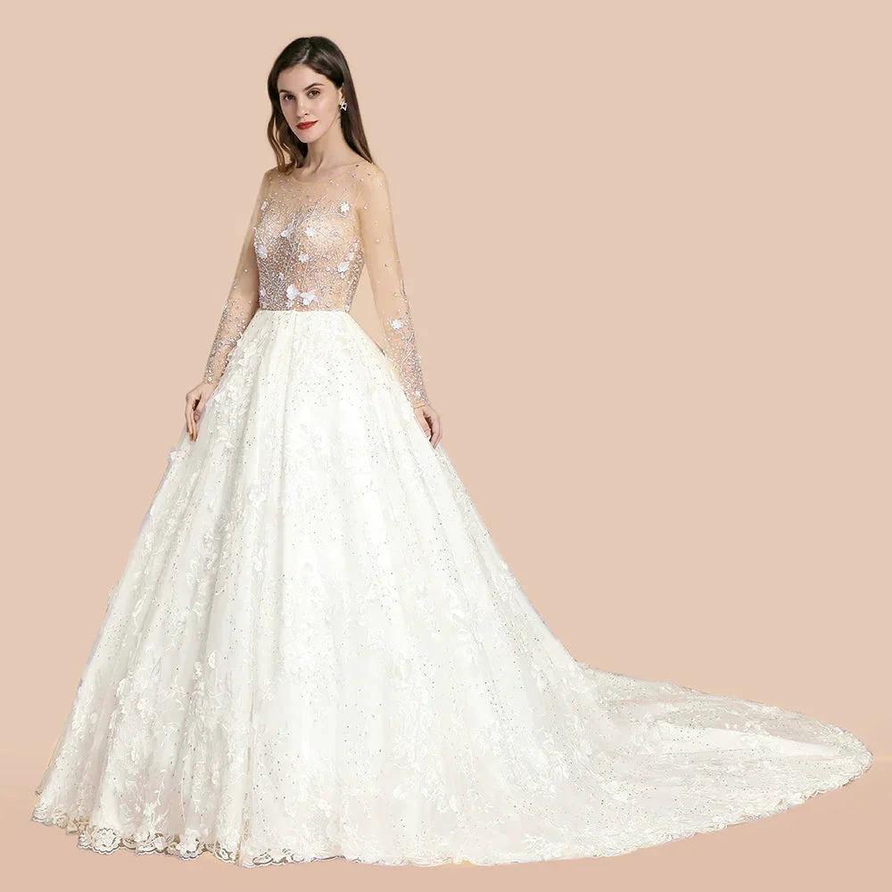 Charming Floral Lace Appliques Wedding Dress Gorgeous White Beads Bridal Gown - Image 4