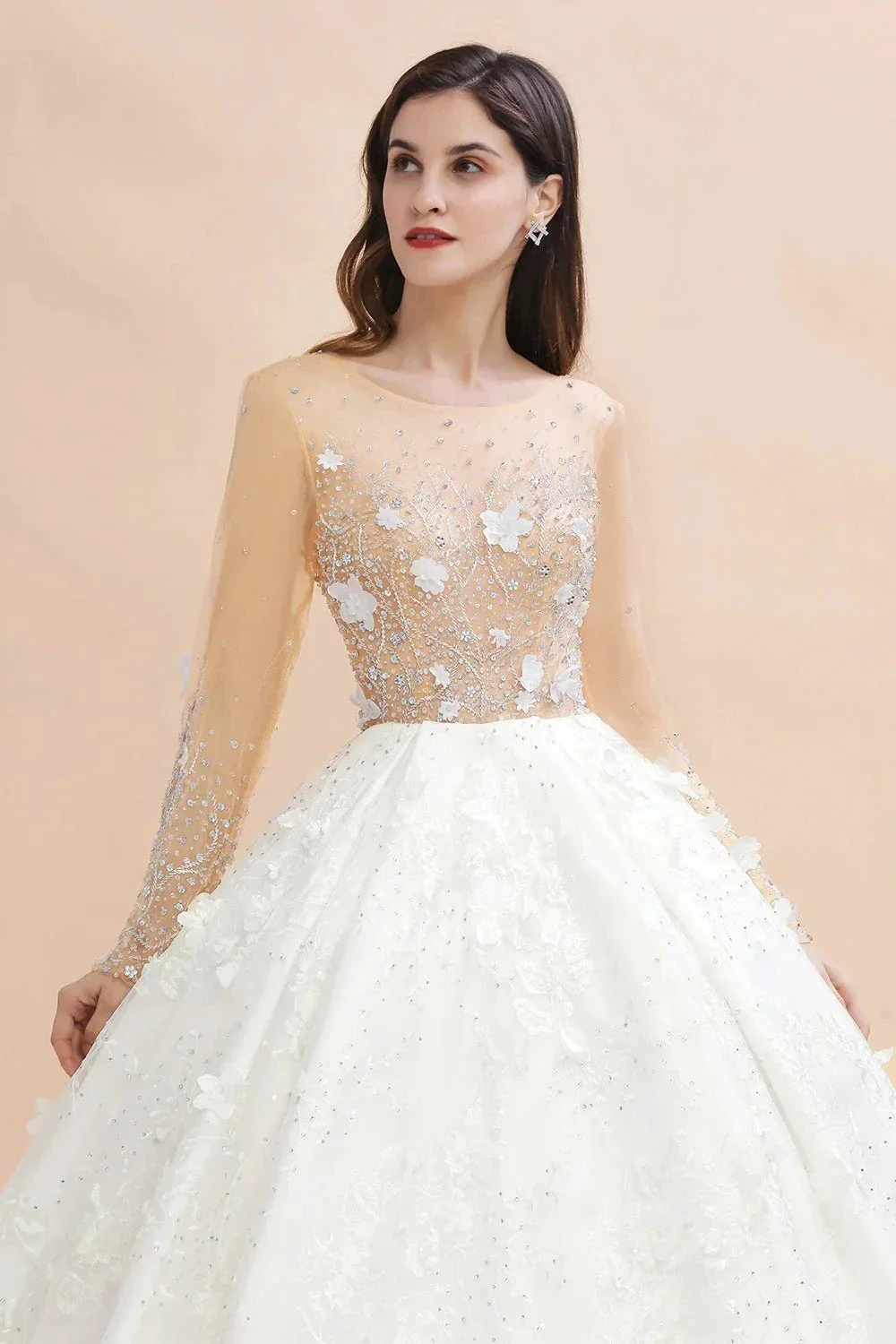 Charming Floral Lace Appliques Wedding Dress Gorgeous White Beads Bridal Gown - Image 5