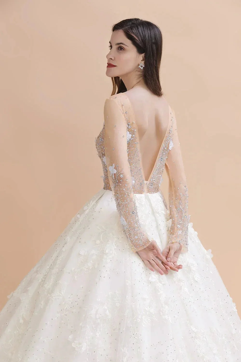 Charming Floral Lace Appliques Wedding Dress Gorgeous White Beads Bridal Gown - Image 7