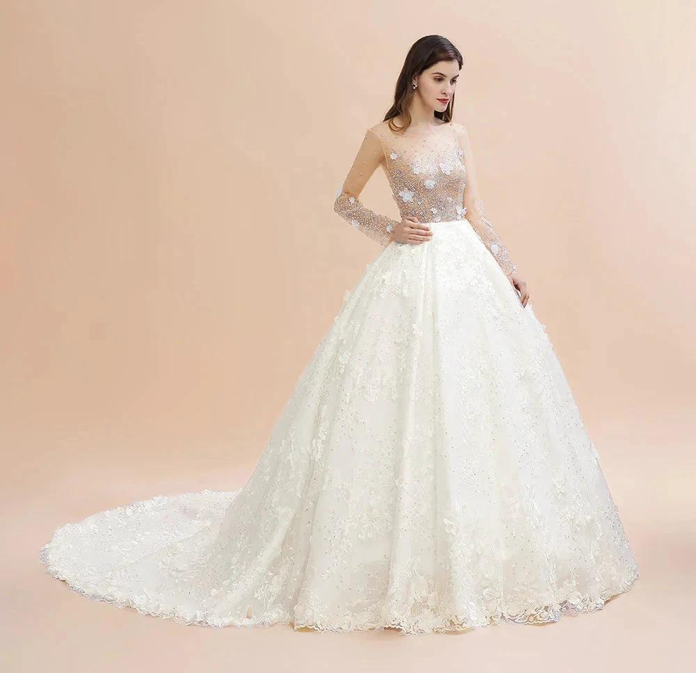 Charming Floral Lace Appliques Wedding Dress Gorgeous White Beads Bridal Gown - Image 8