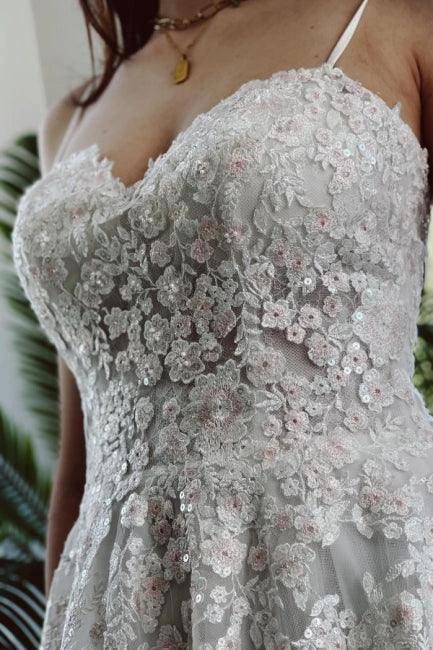 Charming Garden Spaghetti Straps A-Line Lace Wedding Dress - Image 4