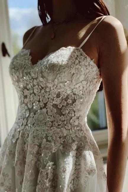 Charming Garden Spaghetti Straps A-Line Lace Wedding Dress - Image 5