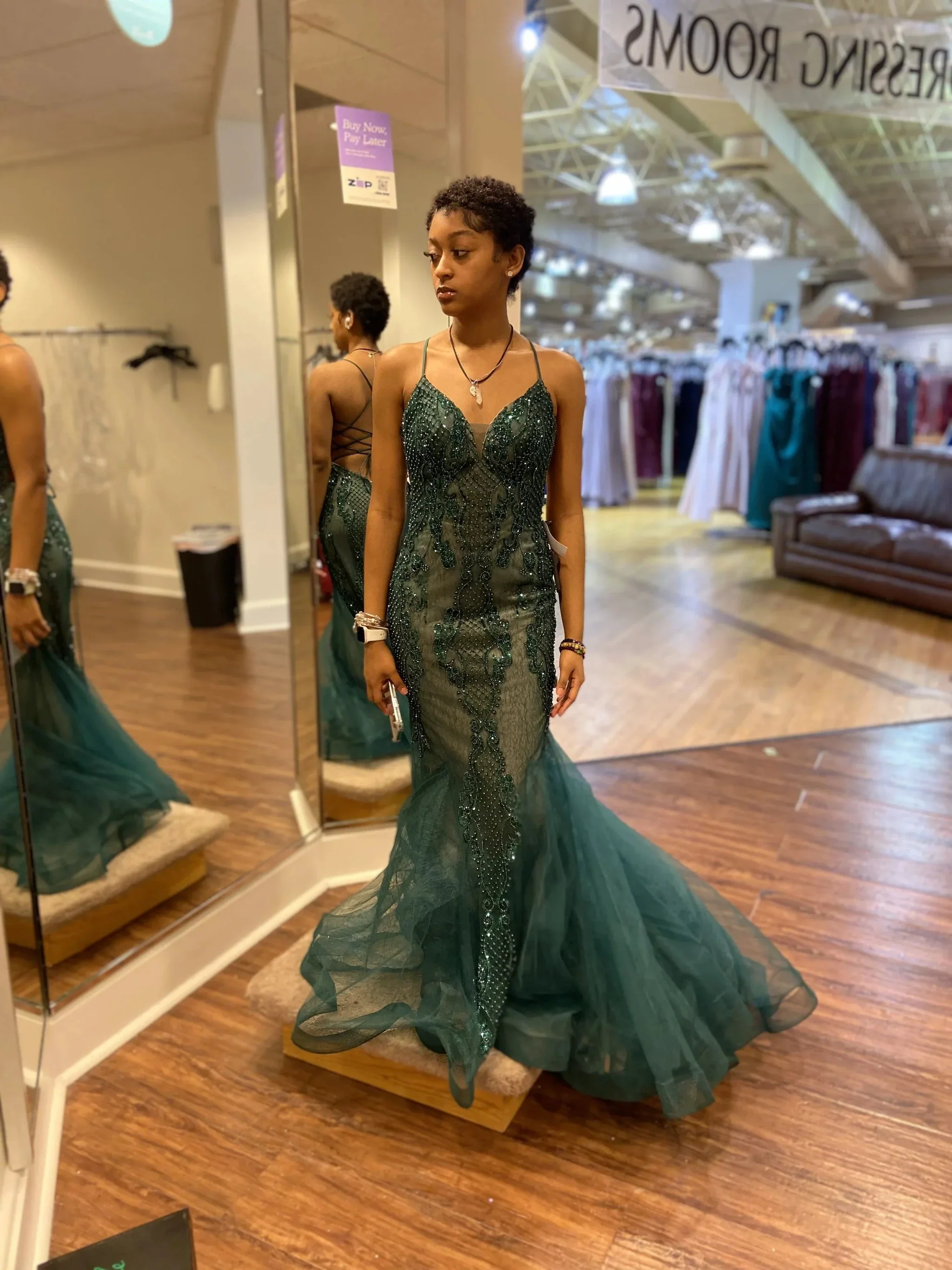 Charming Green Mermaid Evening Dress Green Evening Gown Y5918 - Image 2