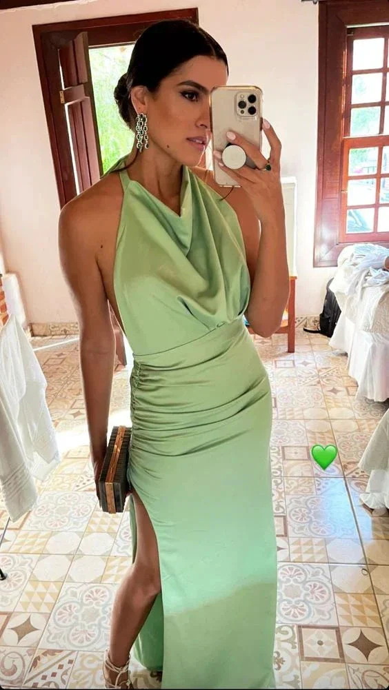 Charming Green Sheath Prom Dress With Split Green Evening Dress Y7284 - Image 2