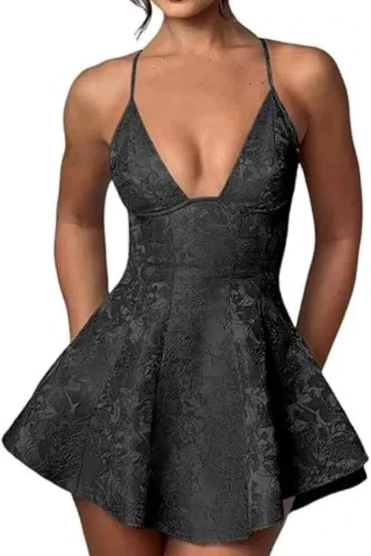 Charming Halter Satin Mini Homecoming Dress Ruffle Floral Jacquard Short Party Dress for Girls - Image 4