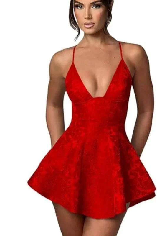 Charming Halter Satin Mini Homecoming Dress Ruffle Floral Jacquard Short Party Dress for Girls - Image 7