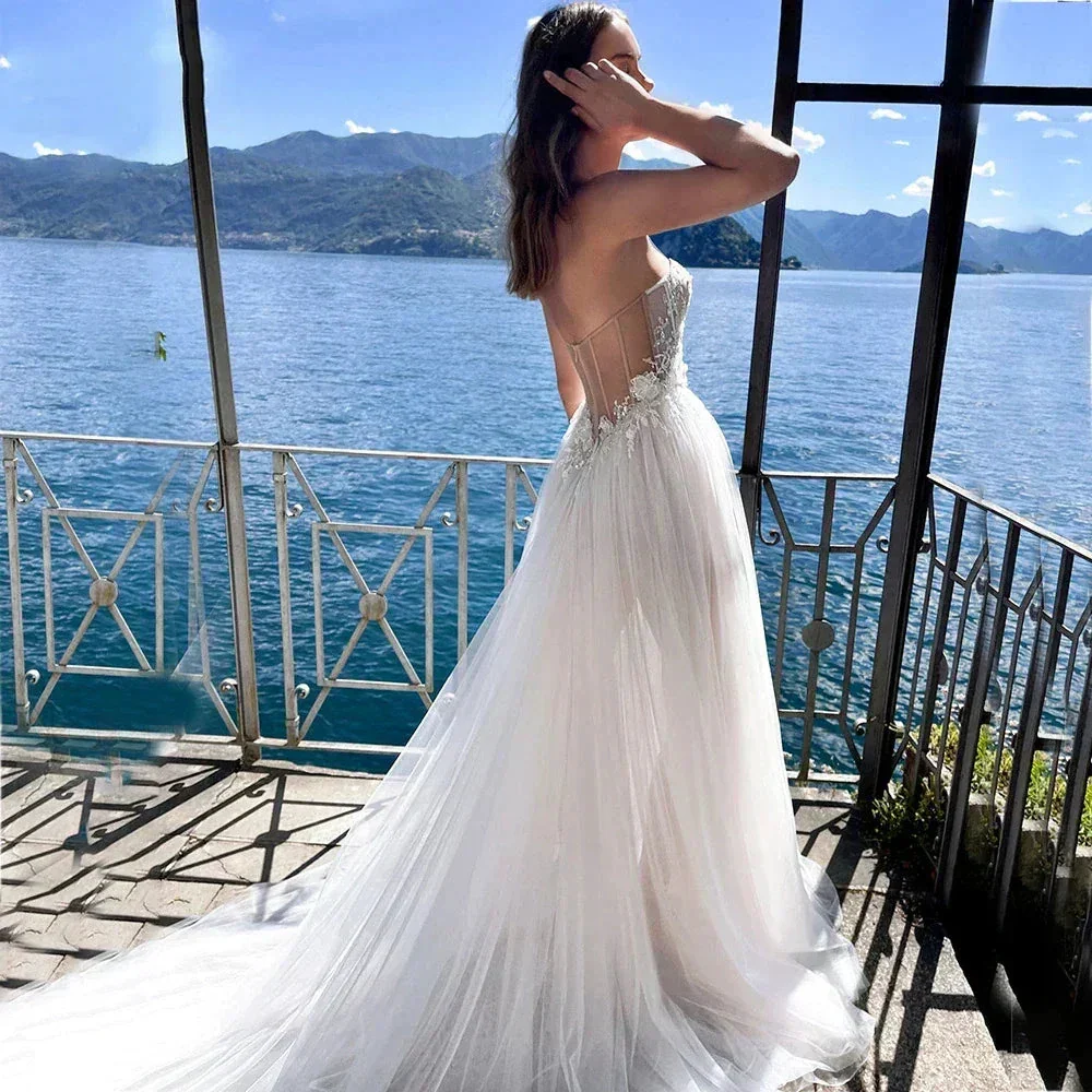 Charming High Fork Bohemian Sleeveless Sweetheart Mopping Wedding Dresses Off Shoulder Appliques Lace Bridal Gowns Boho Backless - Image 4