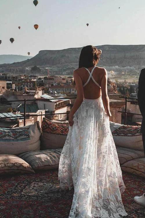 Charming Ivory Boho Lace Bohemian Long Beach Wedding Dresses Bridal Dress MW263 - Image 2