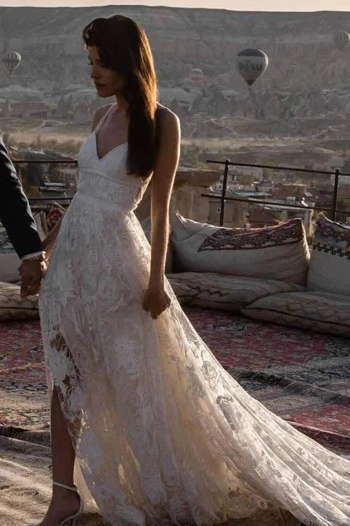 Charming Ivory Boho Lace Bohemian Long Beach Wedding Dresses Bridal Dress MW263 - Image 3