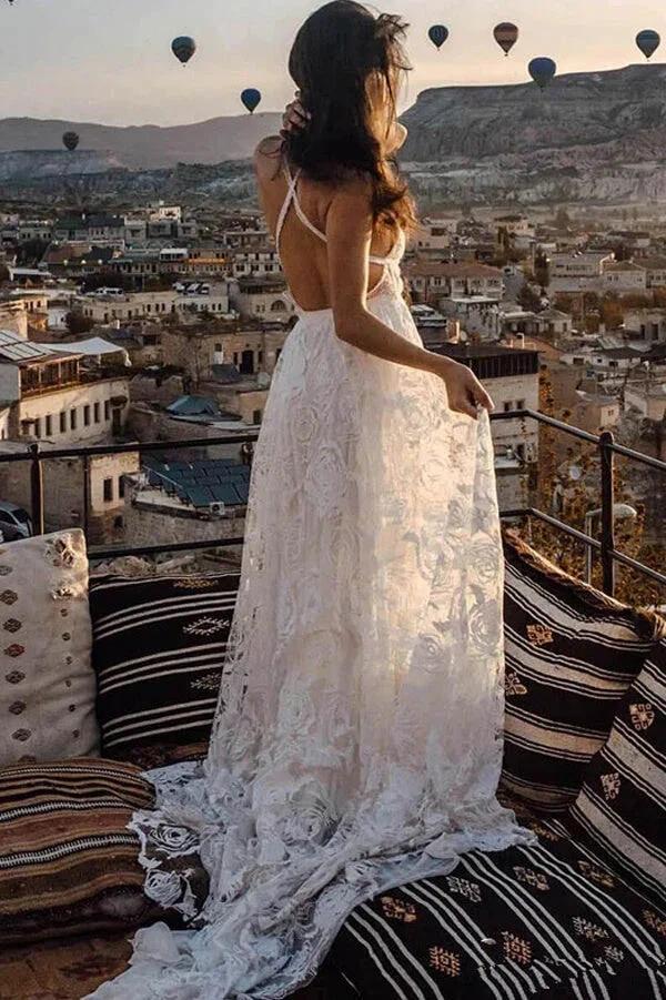 Charming Ivory Boho Lace Bohemian Long Beach Wedding Dresses Bridal Dress MW263 - Image 4