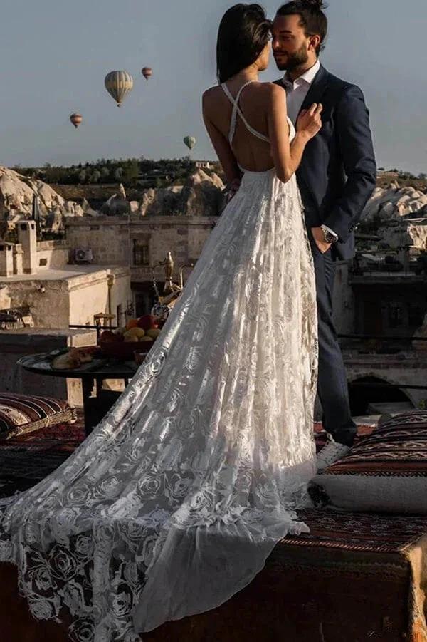 Charming Ivory Boho Lace Bohemian Long Beach Wedding Dresses Bridal Dress MW263 - Image 6