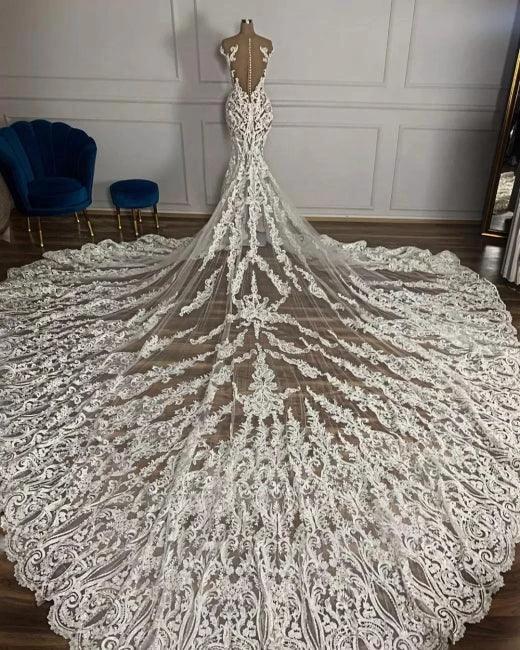 Charming Jewel Garden Sleeveless Mermaid Tulle Wedding Dress with Appliques - Image 2