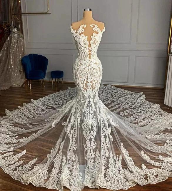 Charming Jewel Garden Sleeveless Mermaid Tulle Wedding Dress with Appliques - Image 4