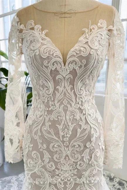 Charming Jewel Long Sleeves Chapel Mermaid Wedding Dress - Image 3