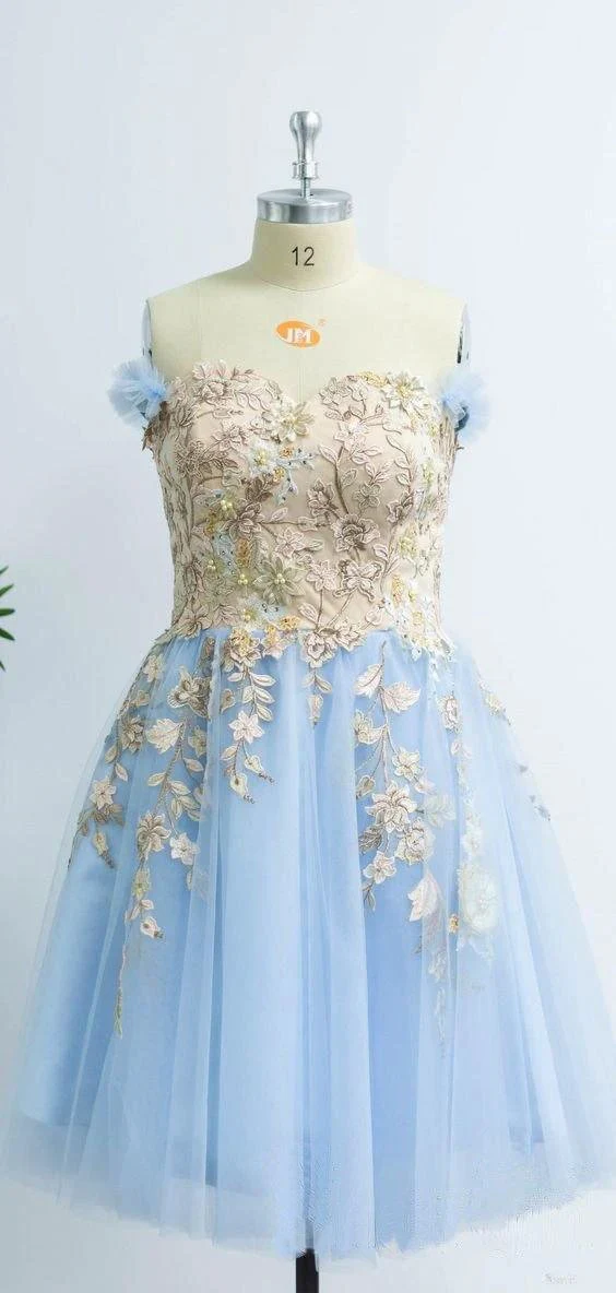 Charming Light Blue Sweetheart Homecoming Dress with Appliques PD410 - Image 2