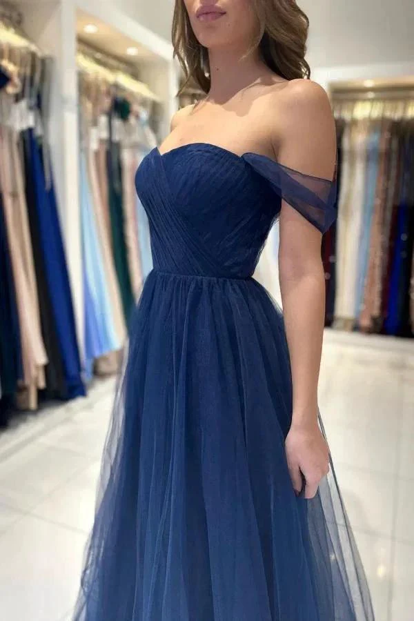 Charming Long A-line Sweetheart Off-The-Shoulder Tulle Prom Dresses - Image 3