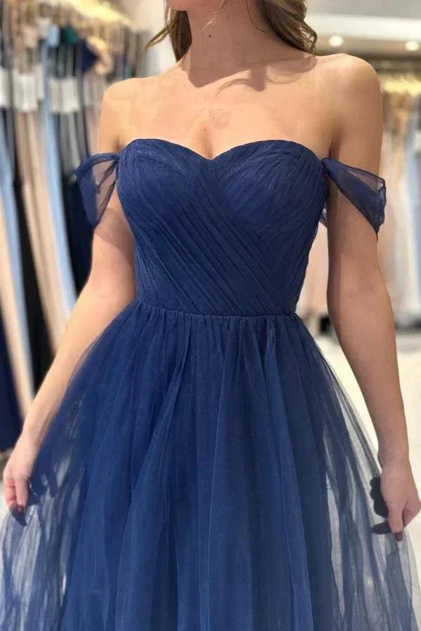 Charming Long A-line Sweetheart Off-The-Shoulder Tulle Prom Dresses - Image 4