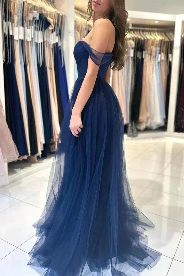 Charming Long A-line Sweetheart Off-The-Shoulder Tulle Prom Dresses - Image 5