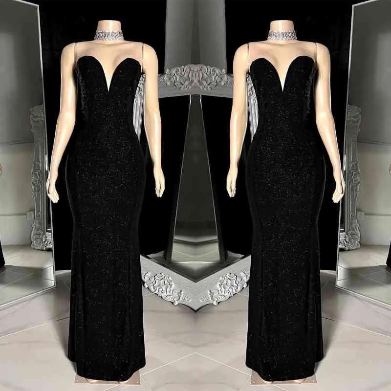 Charming Long Black V-neck Sleeveless Mermaid Prom Dress WIth Beading - Image 2