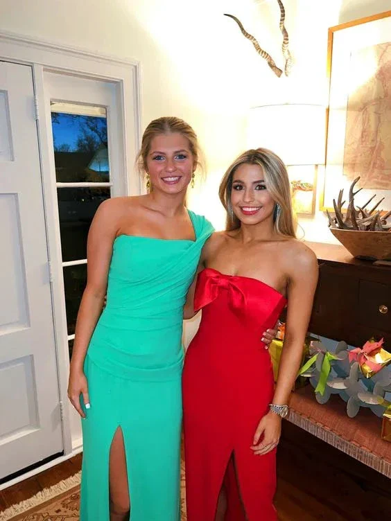 Charming Long Evening Dress with Split,Red Strapless Evening Gown Y2049 - Image 2