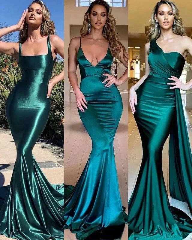 Charming Long Mermaid One Shoulder Green Prom Dress With Side Train - Image 2
