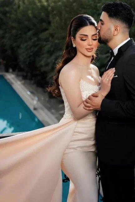 Charming Long Mermaid Strapless Sequined Wedding Dress With Pearls - Image 7