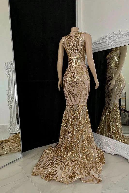 Charming Long Mermaid V-neck Sleeveless Prom Dress With Applique - Image 2