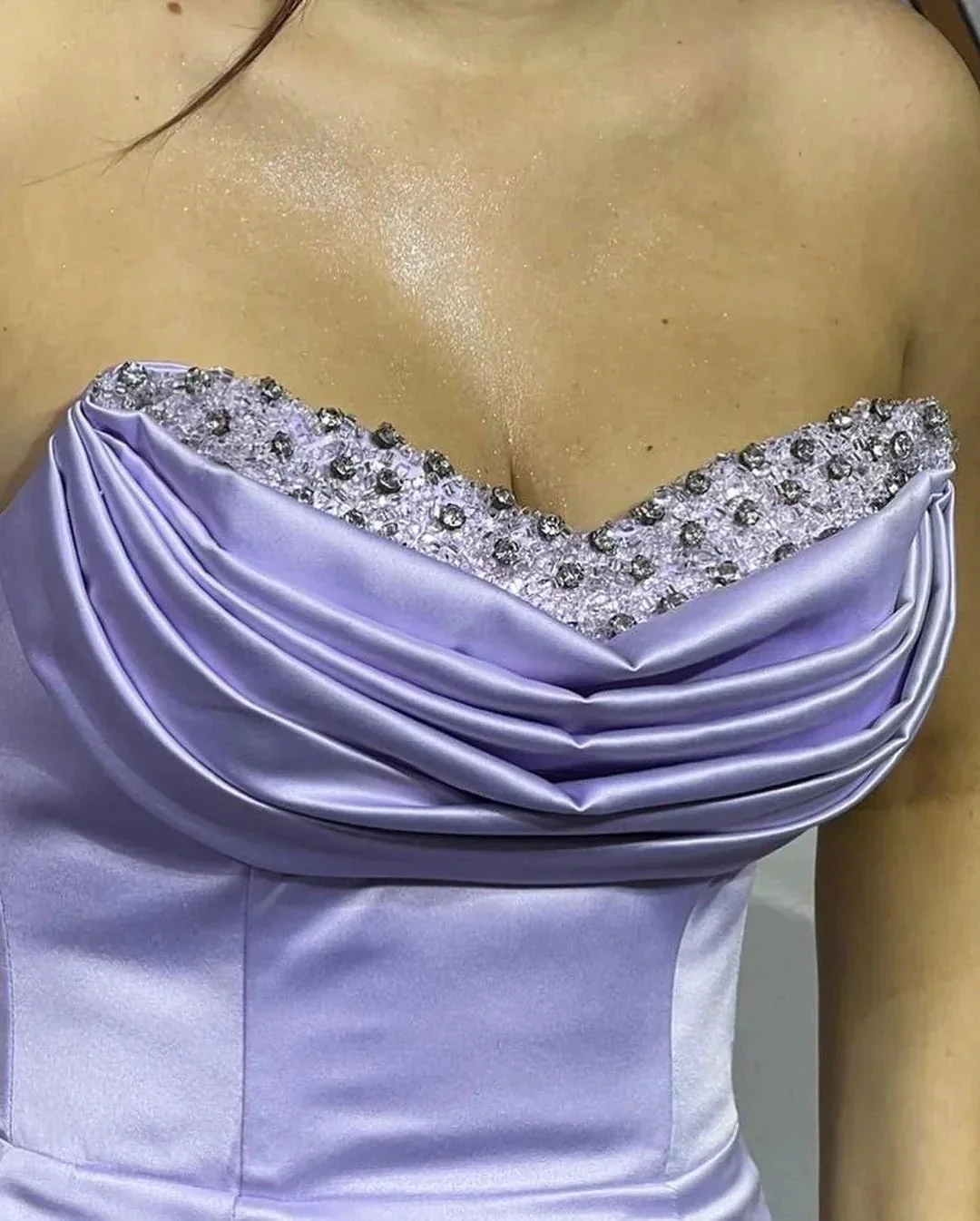 Charming Long Satin Sleeveless Strapless Mermaid Prom Dress With Rhinestone - Image 2