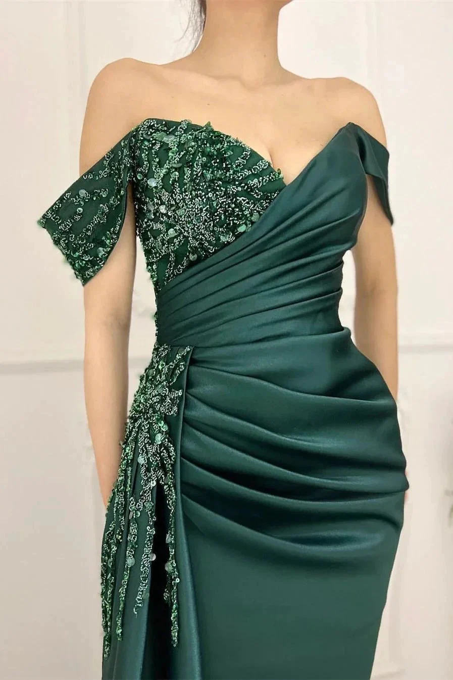 Charming Long Satin Sweetheart Portrait Prom Dresses With Ruched - Image 2