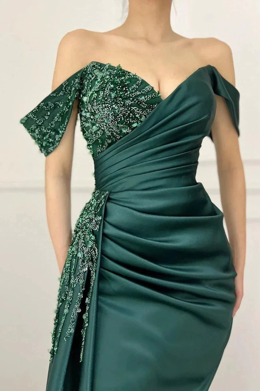 Charming Long Satin Sweetheart Portrait Prom Dresses With Ruched - Image 3