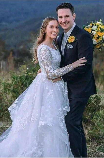 Charming Long Sleeves V-Neck Garden Lace A-Line Wedding Dress - Image 2